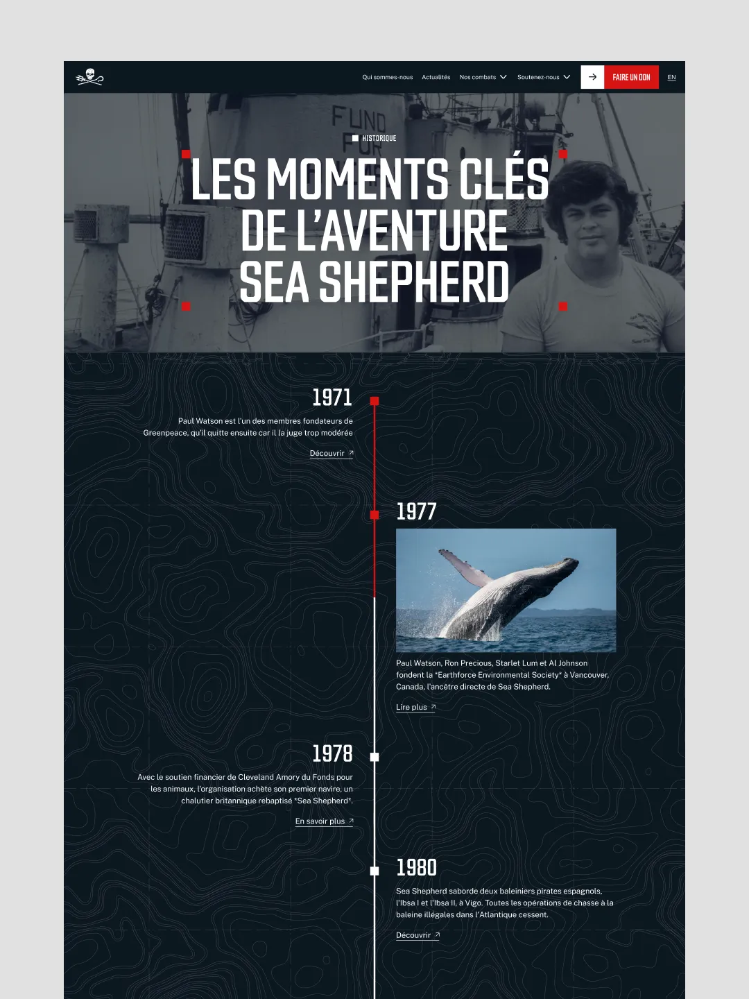 Interface du site Sea Shepherd repensée en plateforme digitale militante.