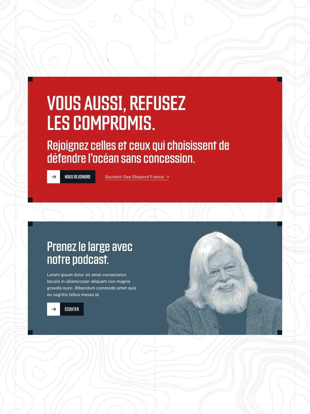 nterface du site Sea Shepherd développé en CMS Kirby éco‑conçu.