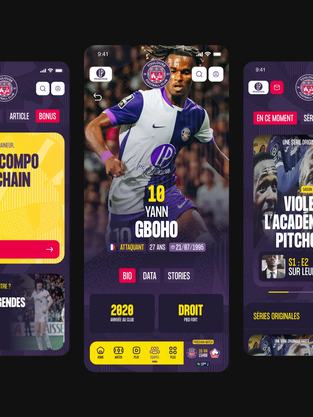 Écran du site TFC affichant données sportives et statistiques de match.