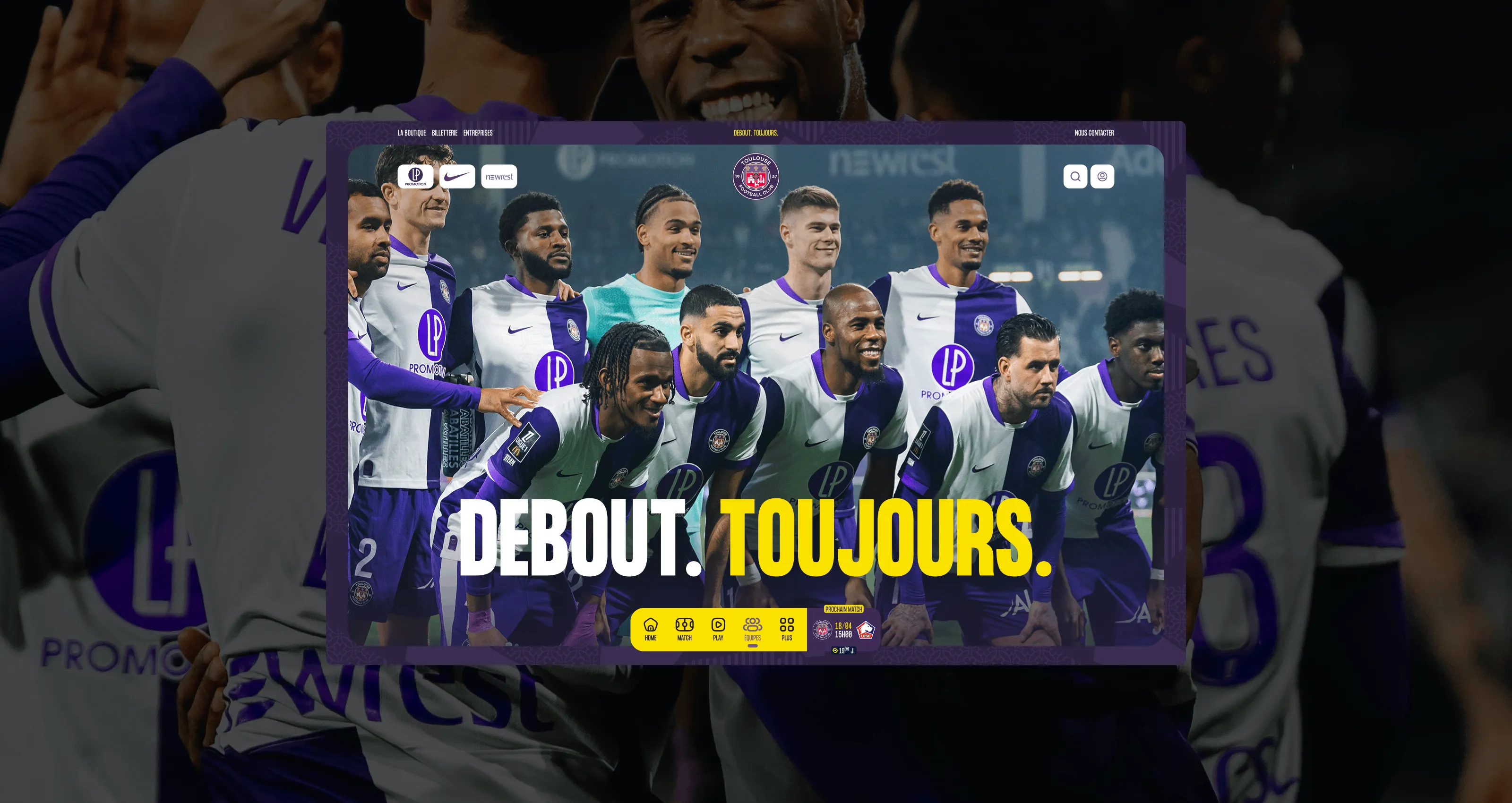 Toulouse Football Club visuel page d'accueil du site.
